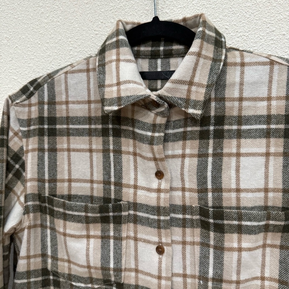 Jenni Kayne O'Keeffe Wool-Blend Shirt Overshirt Shaket Size XS Oatmeal Plaid - Picture 6 of 9